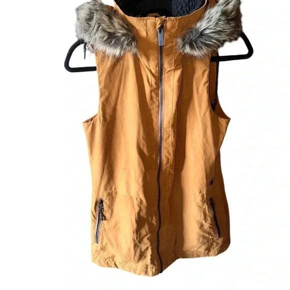 Women’s Volcom Longhorn brown Vest size small. Detachable fur trimmed hood VGUC - Picture 14 of 15